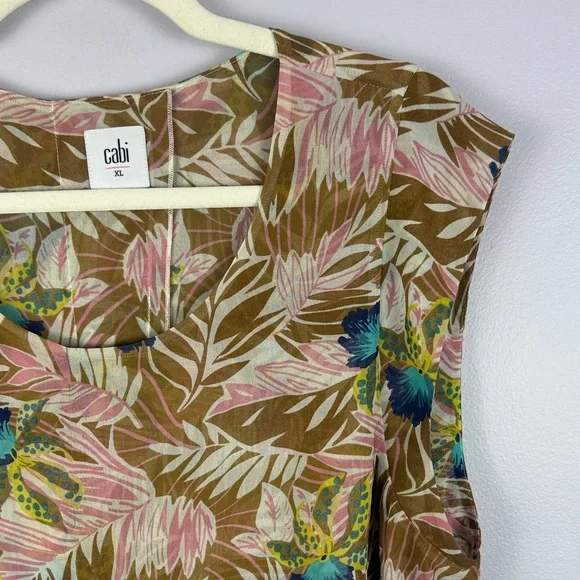 CAbi Tropical Orchid Print Parlor Sleeveless Double Layered Chiffon XL Blouse - Picture 6 of 13